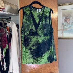 green and black blouse